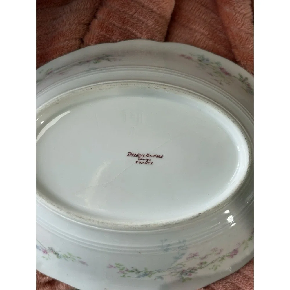 Theodore‎ Haviland Limoges SCHLEIGER Blue Pink Floral Oval Serving Veggie Bowl